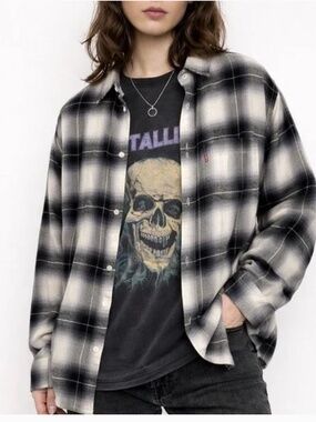 Levi's Plaid Oversized Flannel Shirt in Black & Cream